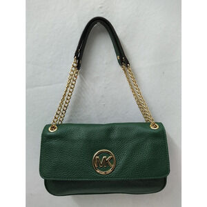 Michael Kors Green Pebbled Leather Chain Strap Crossbody Shoulder Bag